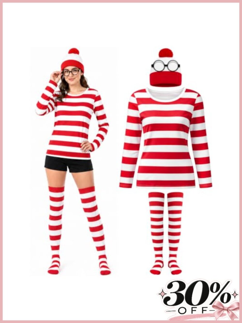 Women's Striped Halloween Costume Set with Hat, Socks, Glasses